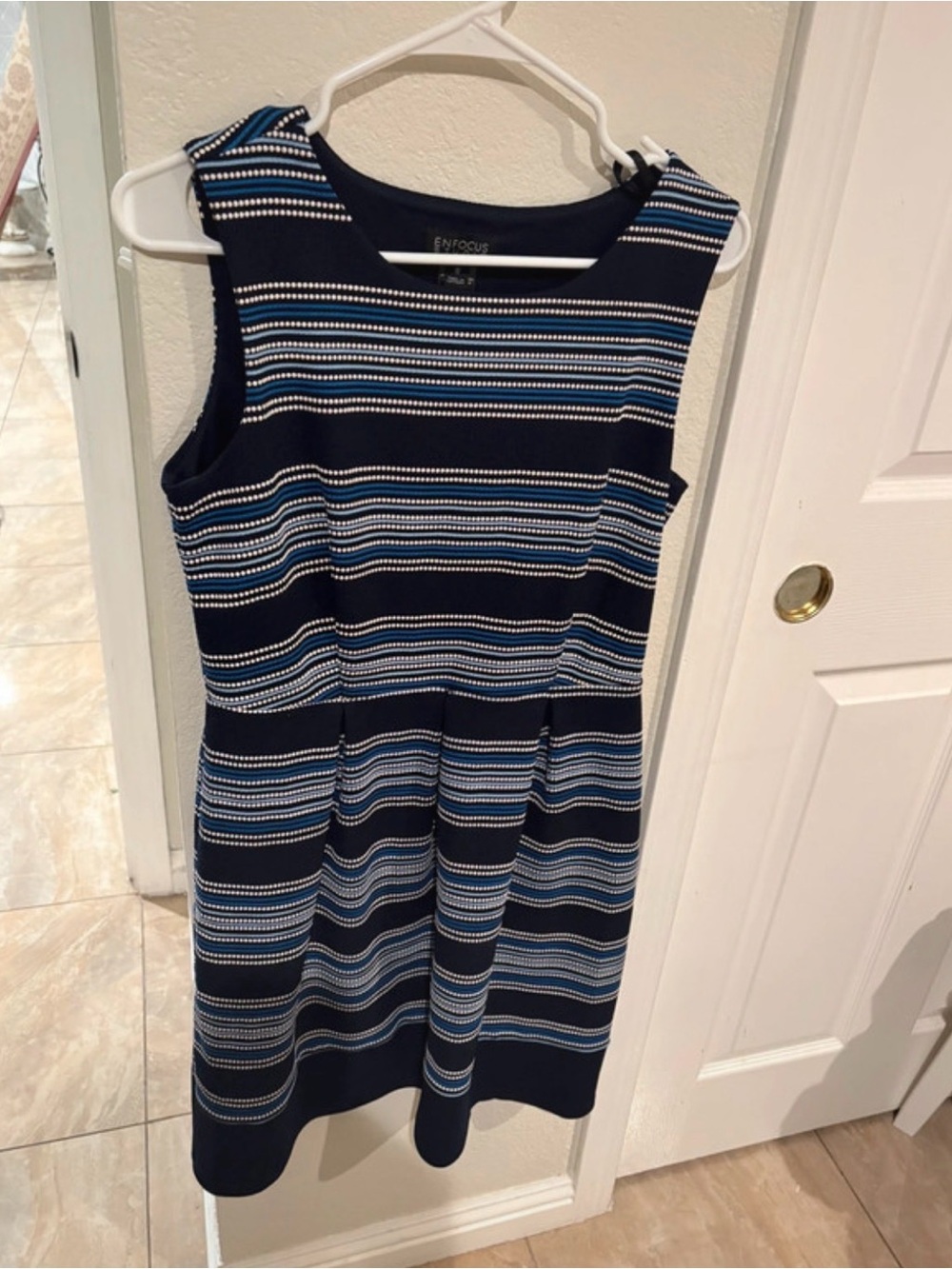 Enfocus Studio Navy Striped Sleeveless Fit-and-Flare Dress